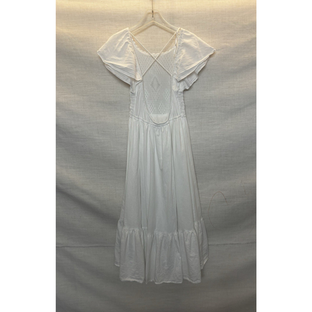 Zara Maxi Dress Small White Aline Long Cotton Crochet Boho Open Back - Picture 2 of 6